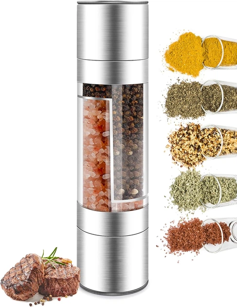 Stainless steel dual-chamber salt and pepper grinder