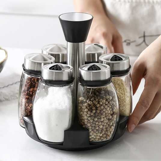 Rotating 6-jar spice carousel organiser